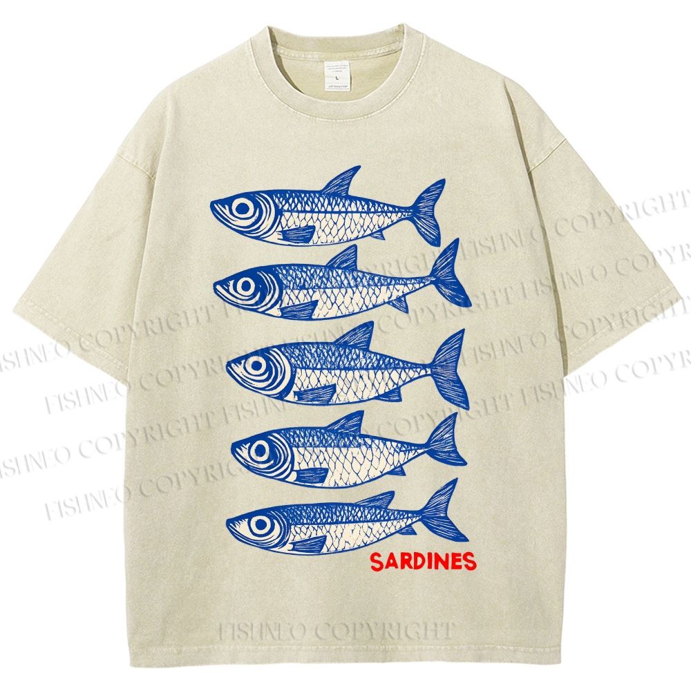 Unisex Sardines Printed Washed Tee