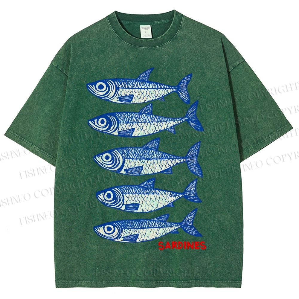 Unisex Sardines Printed Washed Tee