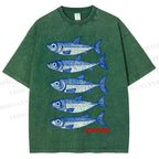 Unisex Sardines Printed Washed Tee