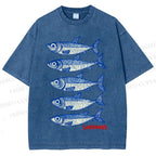 Unisex Sardines Printed Washed Tee