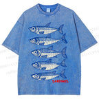 Unisex Sardines Printed Washed Tee