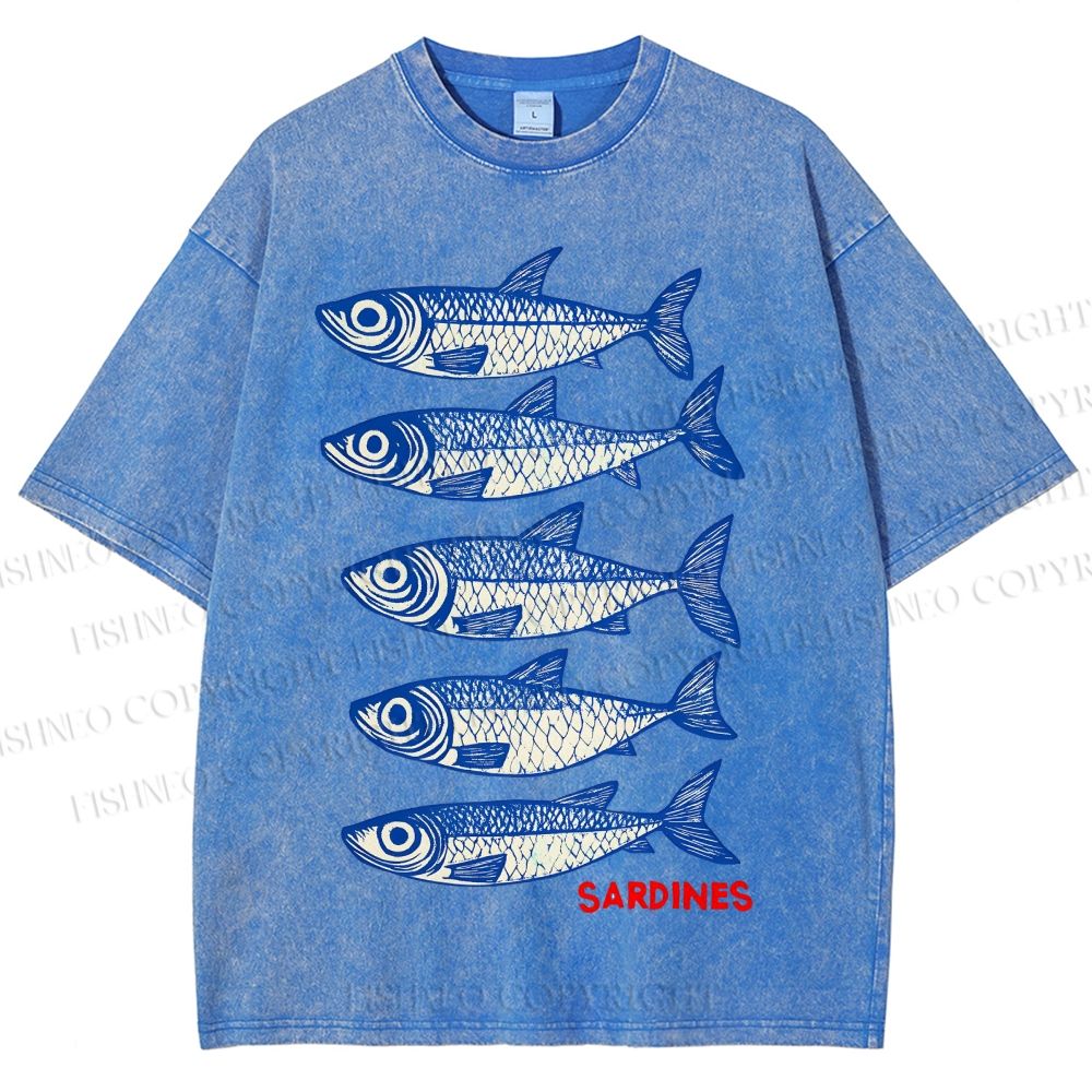 Unisex Sardines Printed Washed Tee
