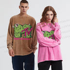 Unisex Casual Washed MUSIC TELEVISION Monster Printed Long Sleeve T-shirt