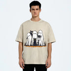 Black Cat Ghost Halloween Washed T-Shirt