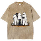 Black Cat Ghost Halloween Washed T-Shirt
