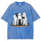 Black Cat Ghost Halloween Washed T-Shirt