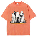 Black Cat Ghost Halloween Washed T-Shirt