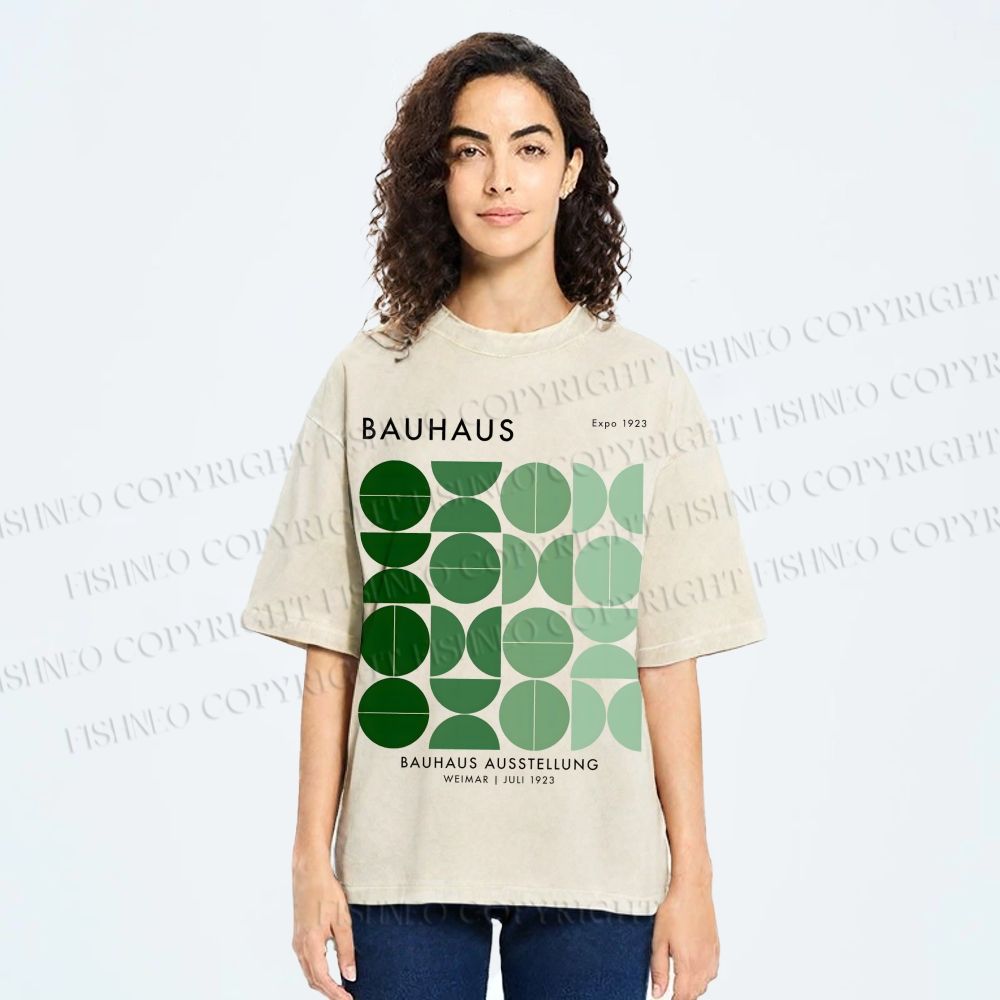 Unisex Bauhaus Gradient Geometry Printed Washed Tee