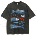 Unisex Sardines Printed Washed Tee