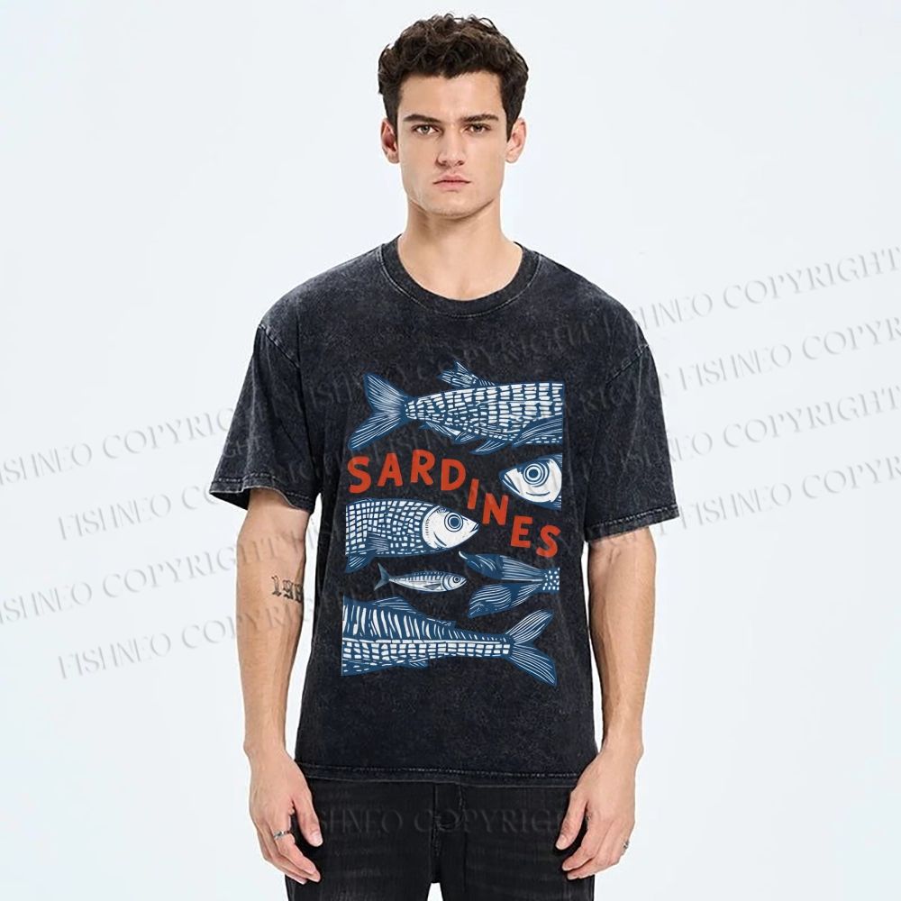 Unisex Sardines Printed Washed Tee