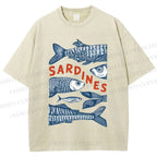 Unisex Sardines Printed Washed Tee
