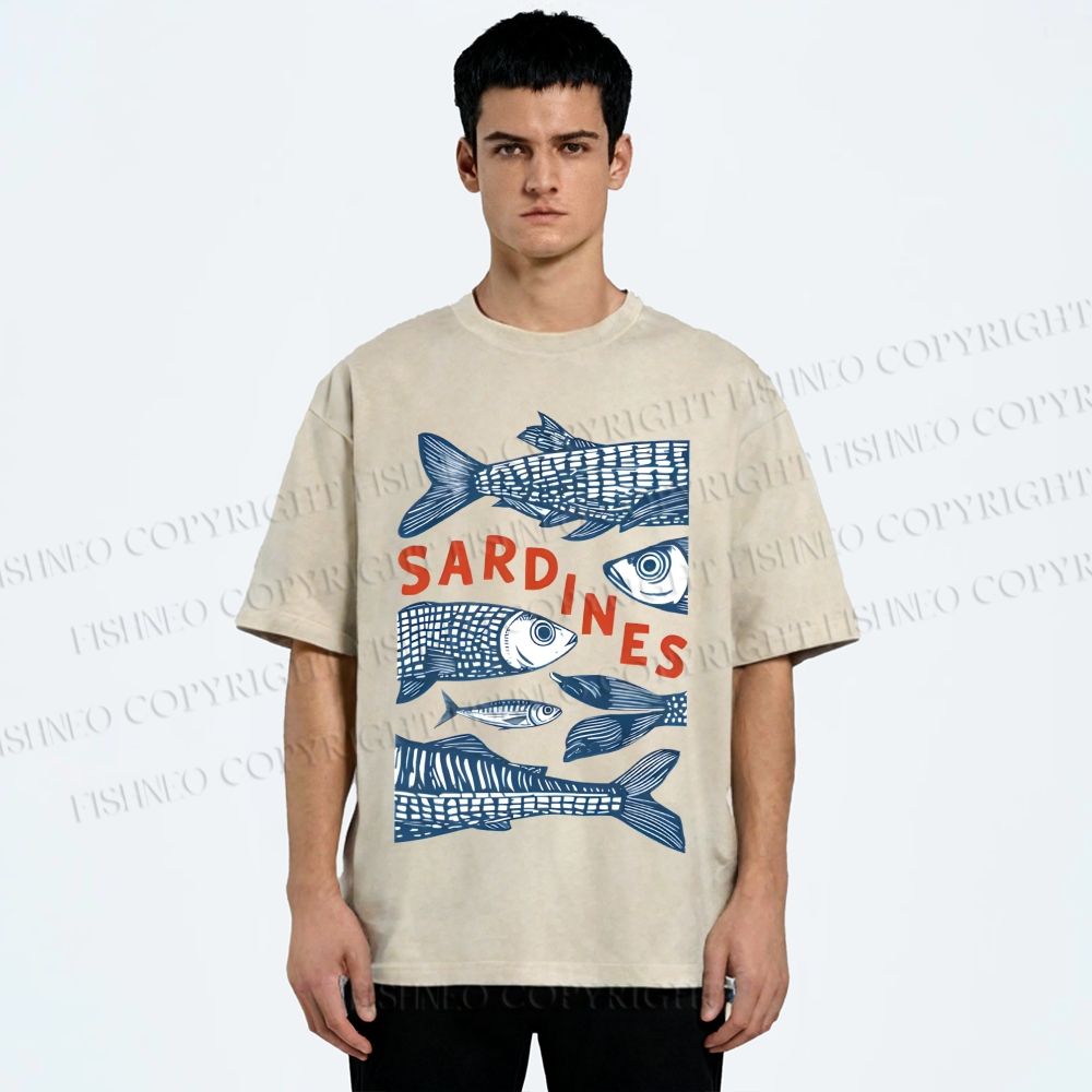 Unisex Sardines Printed Washed Tee