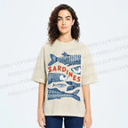 Unisex Sardines Printed Washed Tee