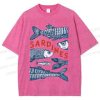 Unisex Sardines Printed Washed Tee