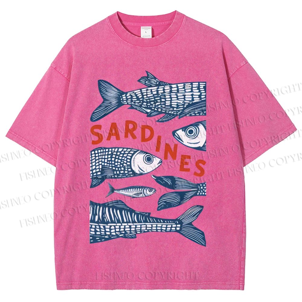 Unisex Sardines Printed Washed Tee