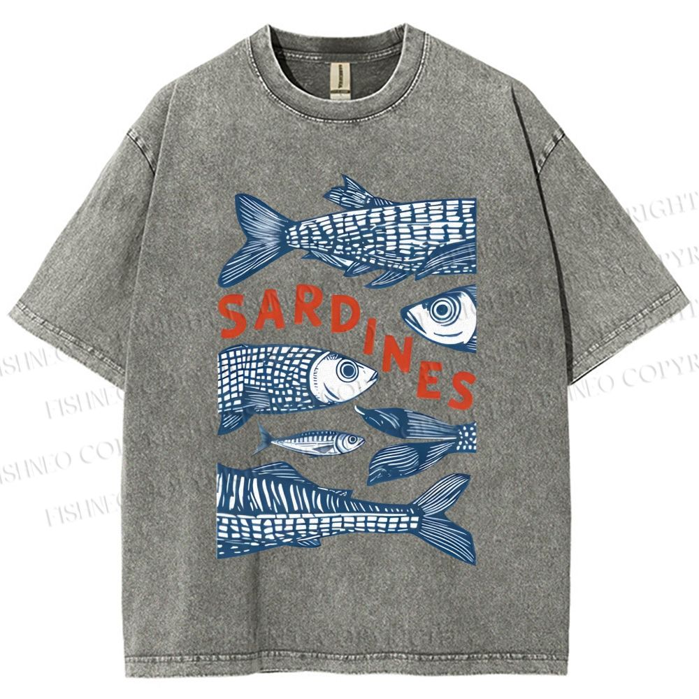 Unisex Sardines Printed Washed Tee