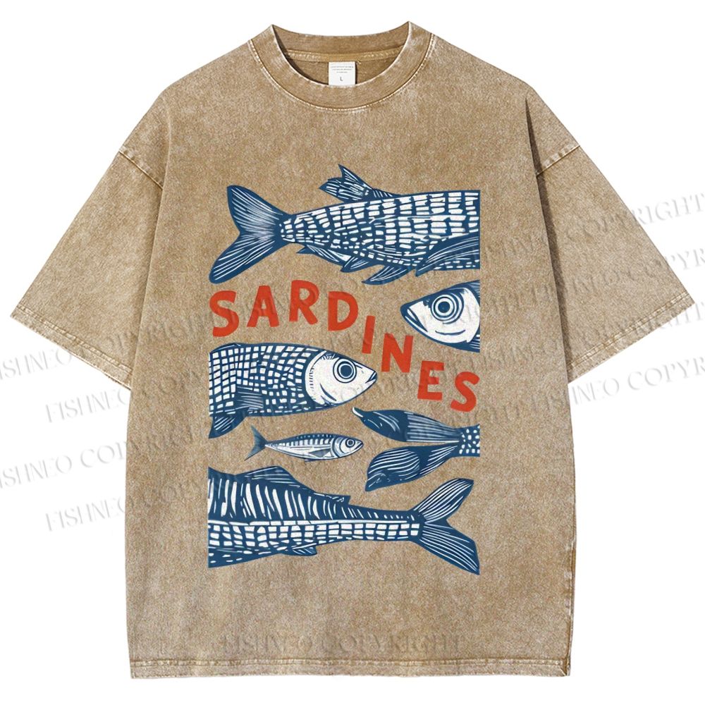 Unisex Sardines Printed Washed Tee
