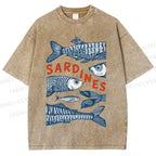 Unisex Sardines Printed Washed Tee