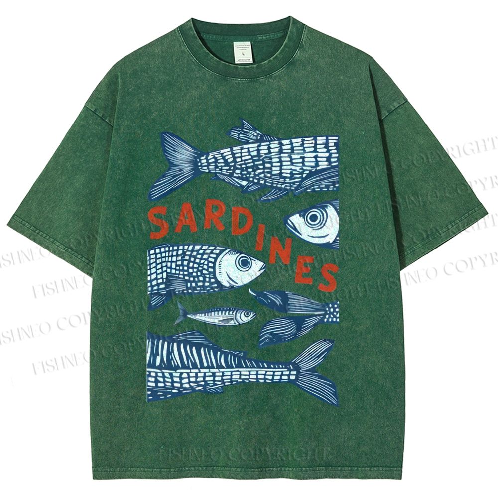 Unisex Sardines Printed Washed Tee