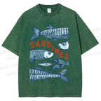 Unisex Sardines Printed Washed Tee