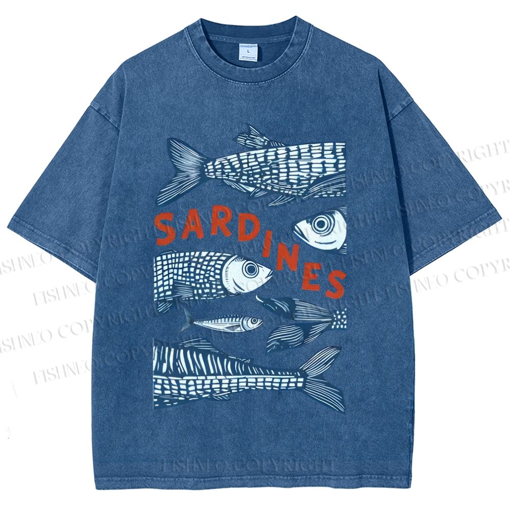 Unisex Sardines Printed Washed Tee