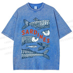 Unisex Sardines Printed Washed Tee