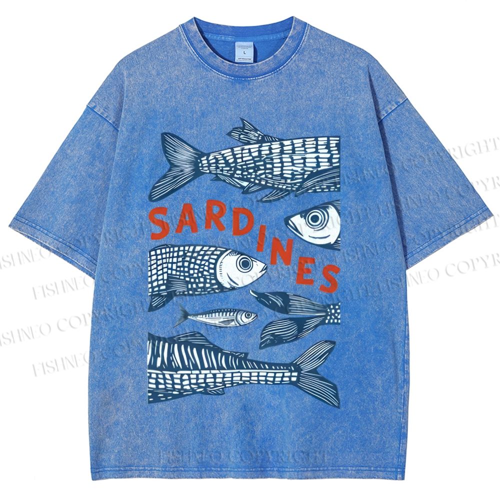 Unisex Sardines Printed Washed Tee