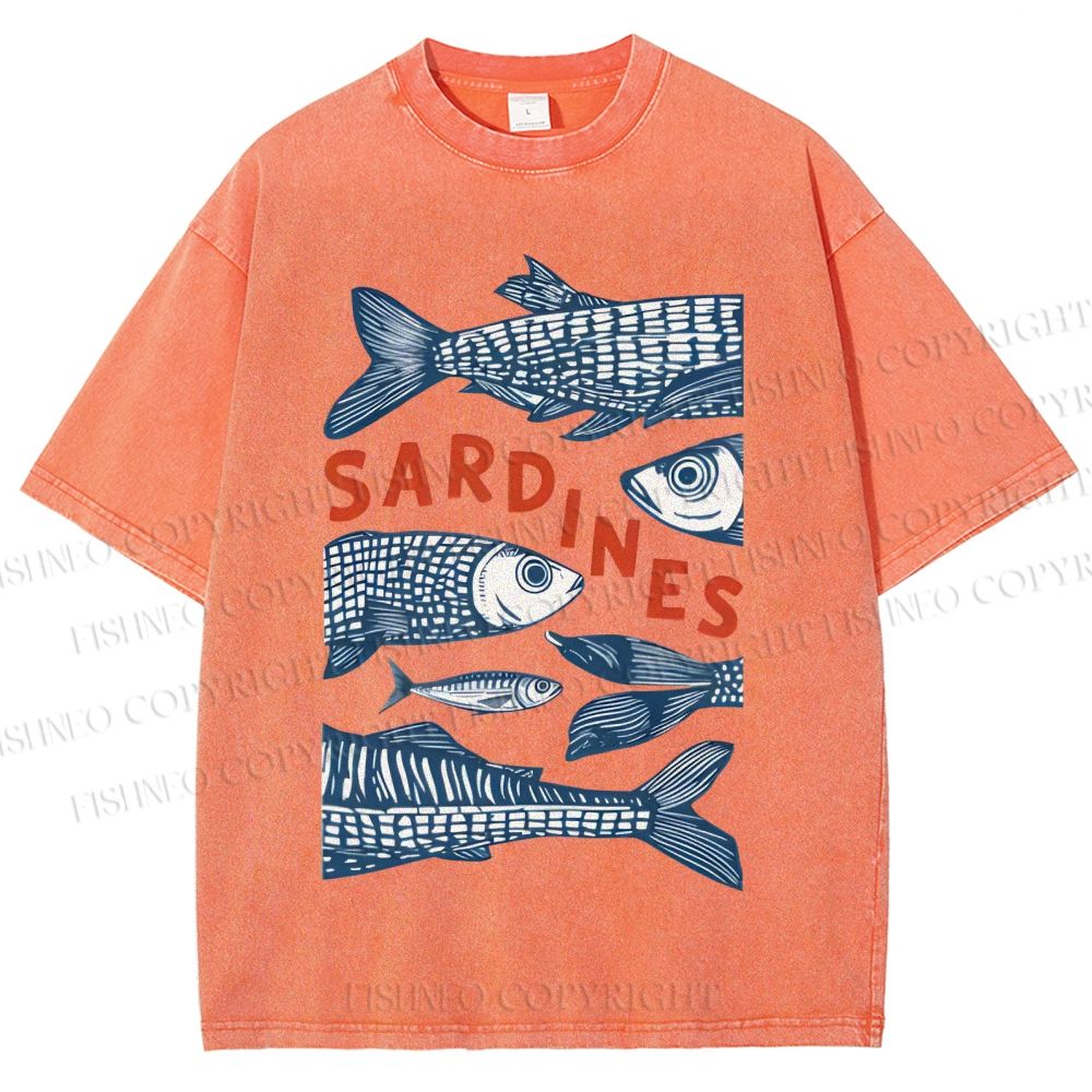 Unisex Sardines Printed Washed Tee