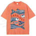 Unisex Sardines Printed Washed Tee