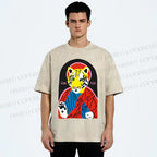 Unisex Jesus Tiger Holding A Sardine Fish Printed Washed Tee