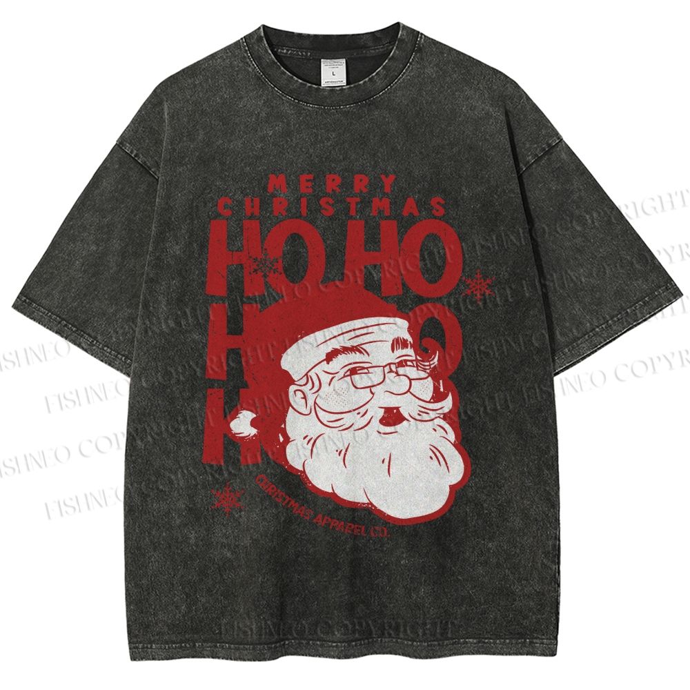 Unisex Santa Claus HO HO HO Printed Washed Tee