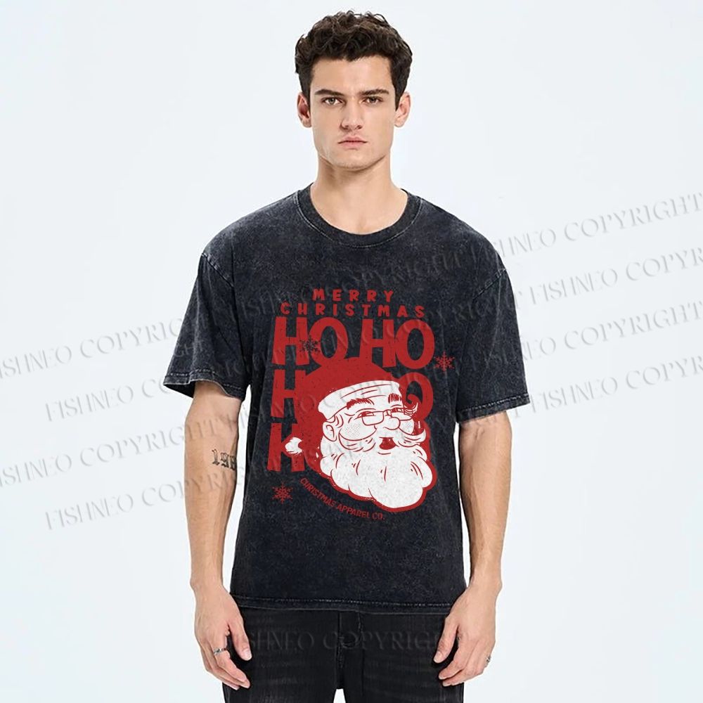 Unisex Santa Claus HO HO HO Printed Washed Tee
