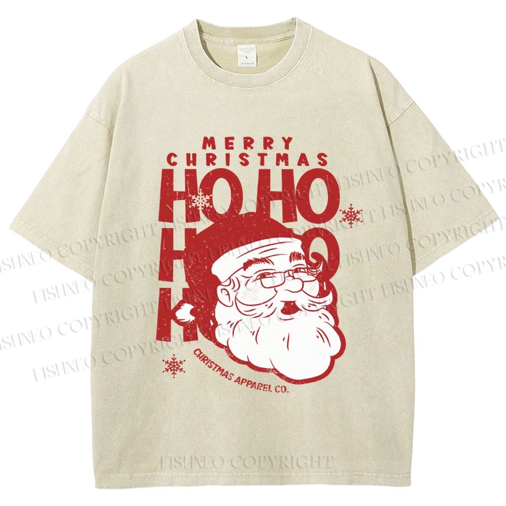 Unisex Santa Claus HO HO HO Printed Washed Tee