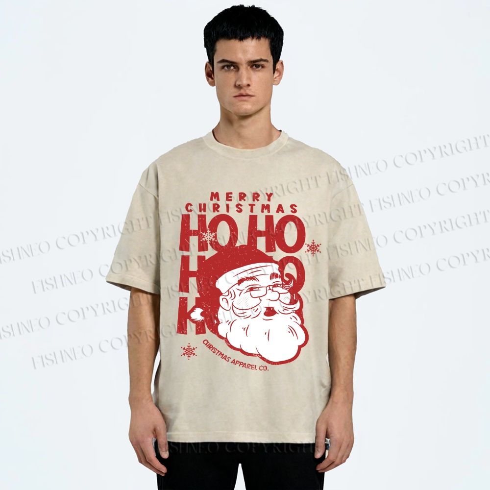 Unisex Santa Claus HO HO HO Printed Washed Tee