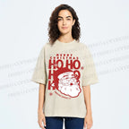 Unisex Santa Claus HO HO HO Printed Washed Tee
