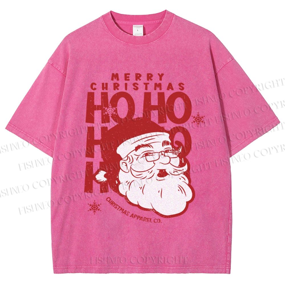Unisex Santa Claus HO HO HO Printed Washed Tee