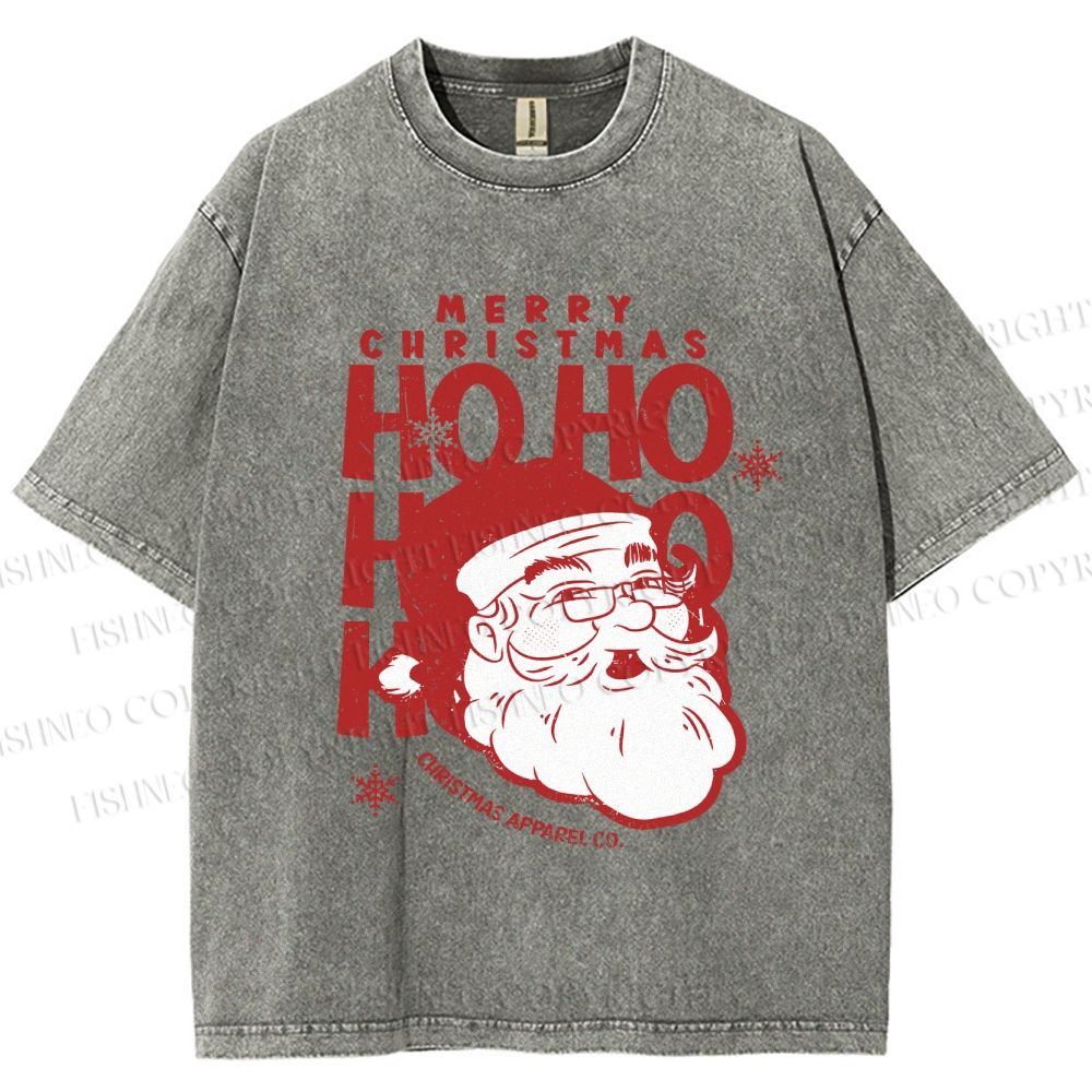 Unisex Santa Claus HO HO HO Printed Washed Tee