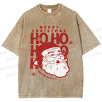 Unisex Santa Claus HO HO HO Printed Washed Tee