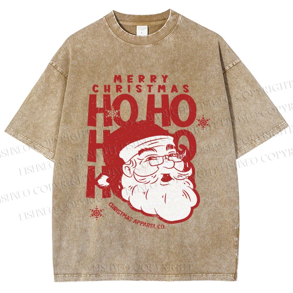 Unisex Santa Claus HO HO HO Printed Washed Tee