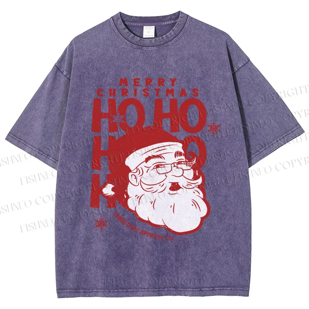 Unisex Santa Claus HO HO HO Printed Washed Tee