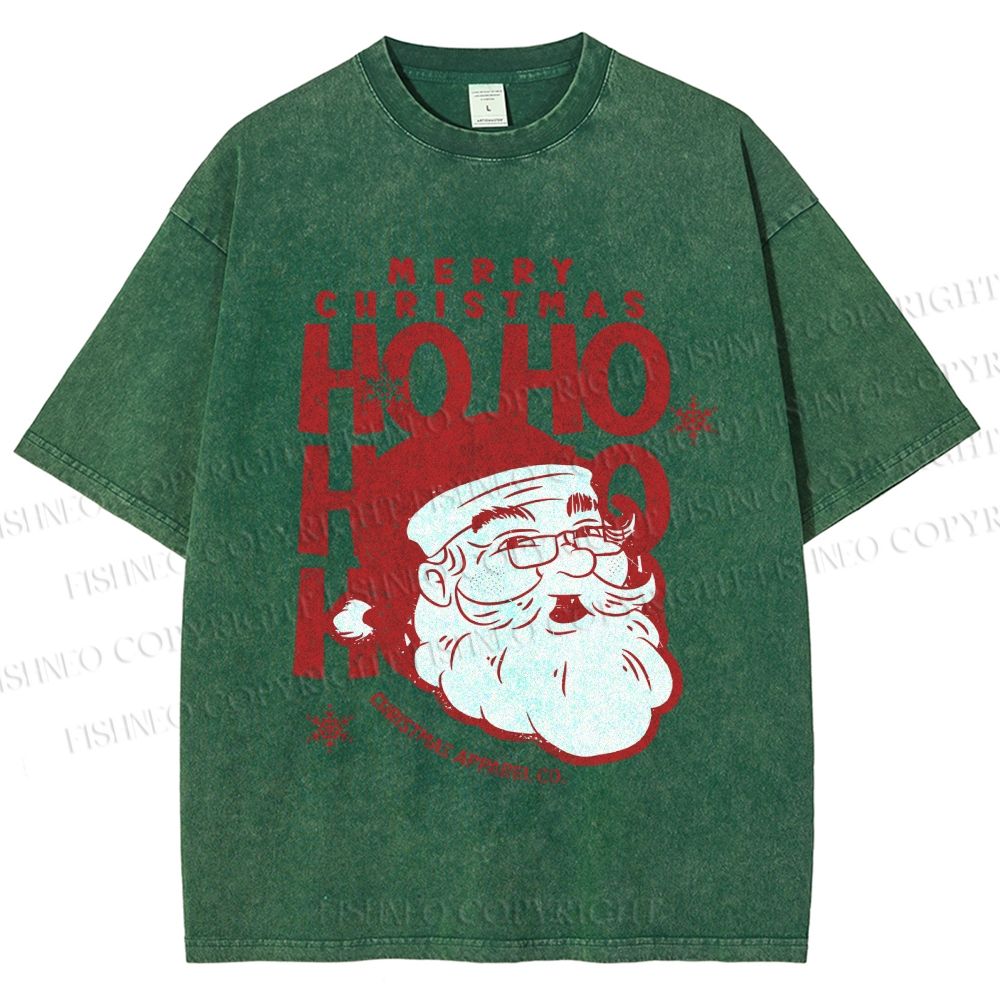 Unisex Santa Claus HO HO HO Printed Washed Tee