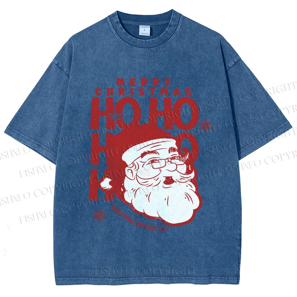 Unisex Santa Claus HO HO HO Printed Washed Tee
