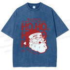 Unisex Santa Claus HO HO HO Printed Washed Tee