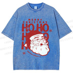 Unisex Santa Claus HO HO HO Printed Washed Tee