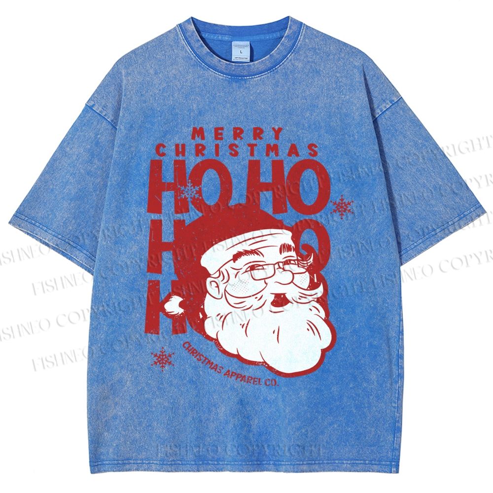 Unisex Santa Claus HO HO HO Printed Washed Tee