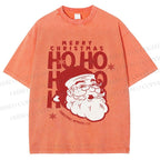 Unisex Santa Claus HO HO HO Printed Washed Tee