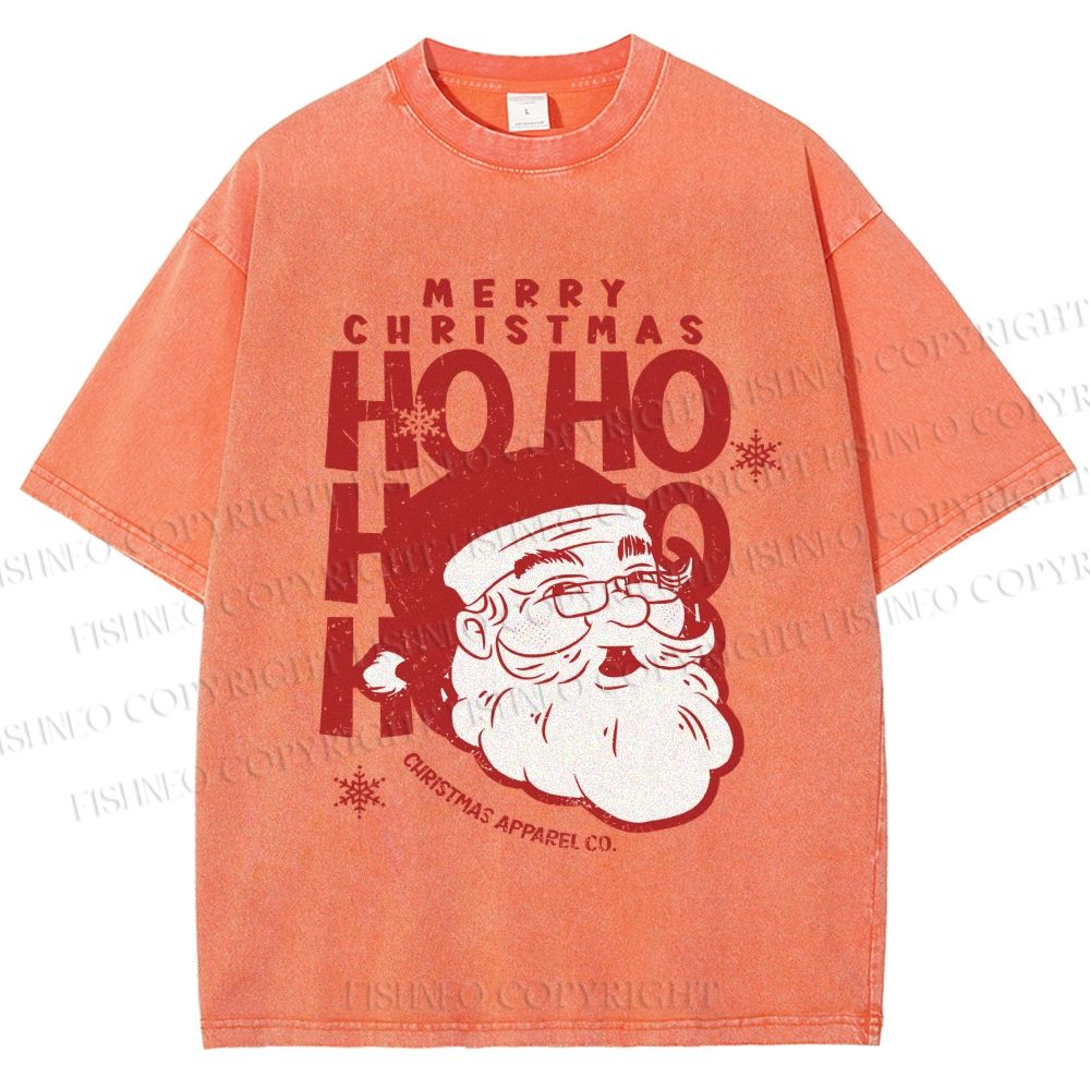 Unisex Santa Claus HO HO HO Printed Washed Tee