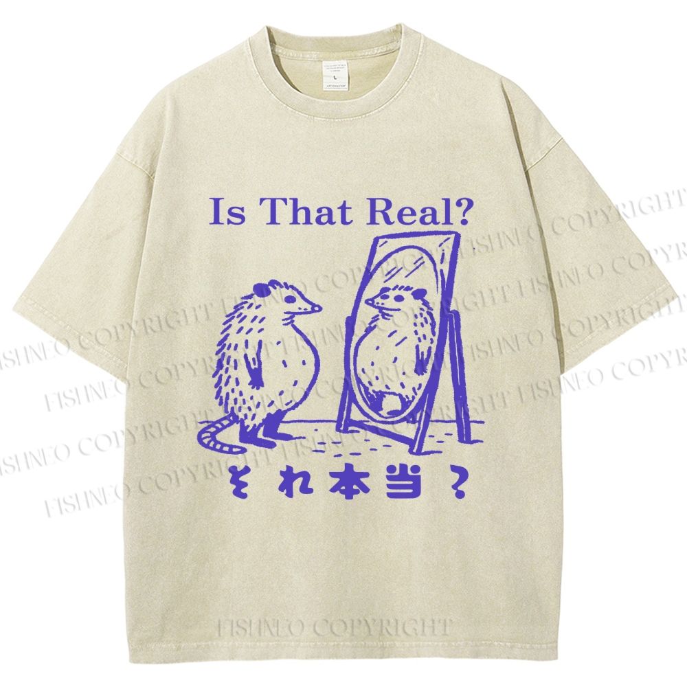 Unisex  Is That Real Funny Opossum In Mirror Printed Washed Tee