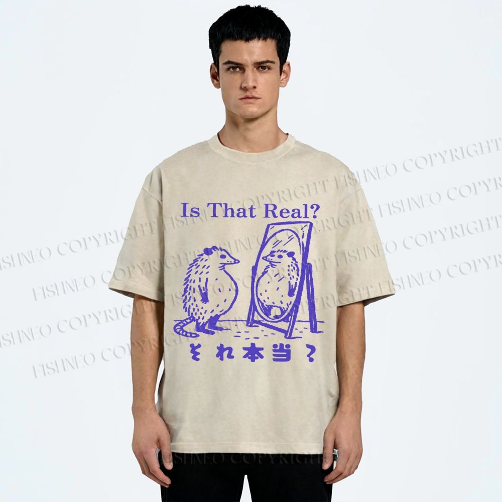Unisex  Is That Real Funny Opossum In Mirror Printed Washed Tee