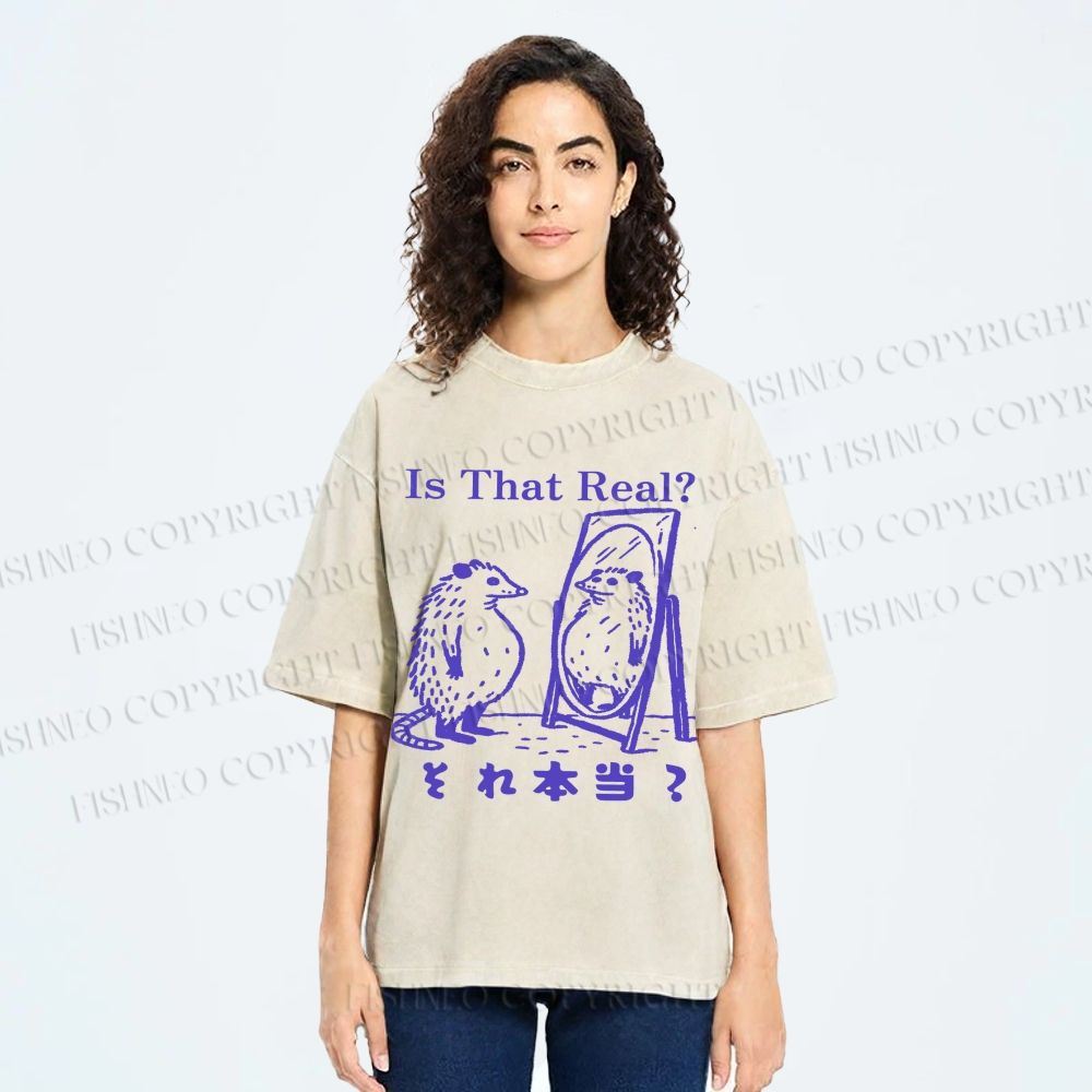 Unisex  Is That Real Funny Opossum In Mirror Printed Washed Tee